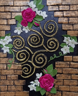 Handmade 3D Brick Wall with Roses and Jasmine on a Canvas